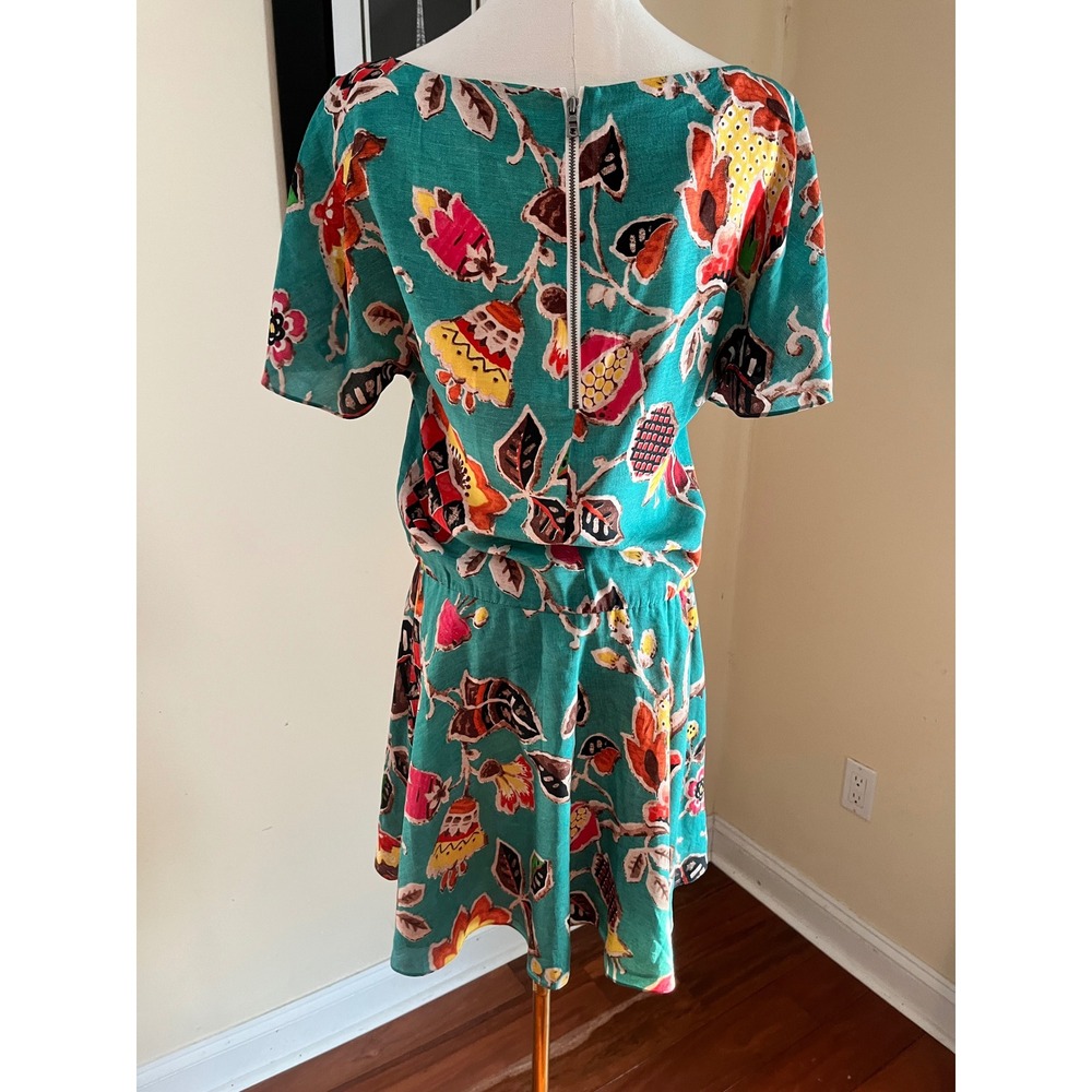 Alice Olivia Teal Floral Print Silk Dress Size‎ 4 - Picture 4 of 9